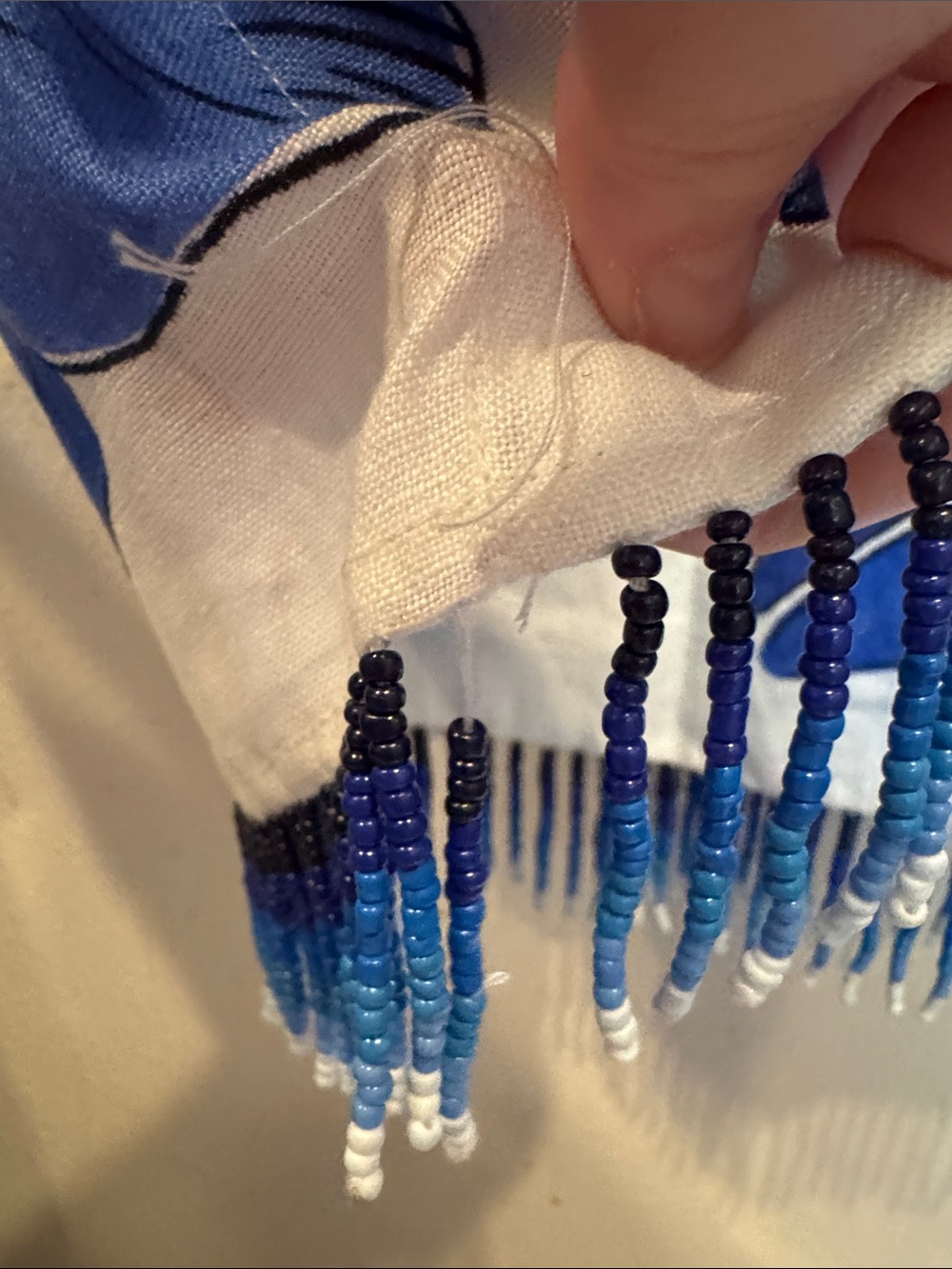 FARM Rio Halter Blue Yard Off-White Maxi Dress with Beaded Fringe - Picture 14 of 15